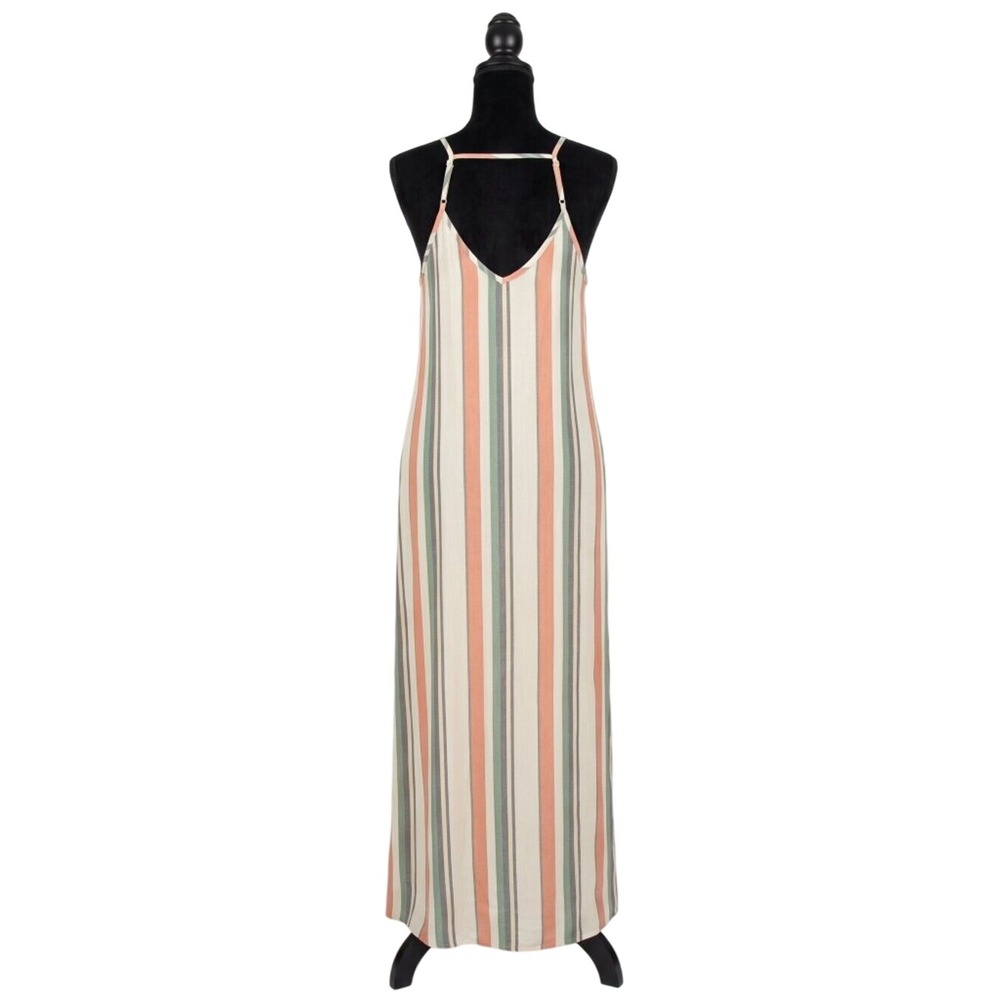 En Crème Women's Large Striped Cami Maxi Dress Crewneck V-Back Boho Beach - Picture 3 of 7